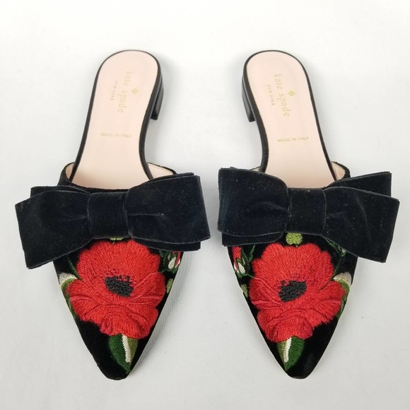 kate spade Shoes - Kate Spade Floral Black Velvet Bastille Mules NWOB
